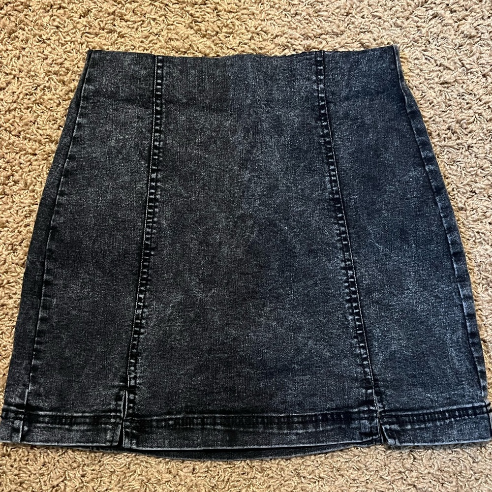 Vintage Wash Black Denim Skirt